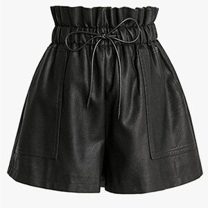 High Waisted Wide Leg Black Faux Leather Shorts for Women Size XL